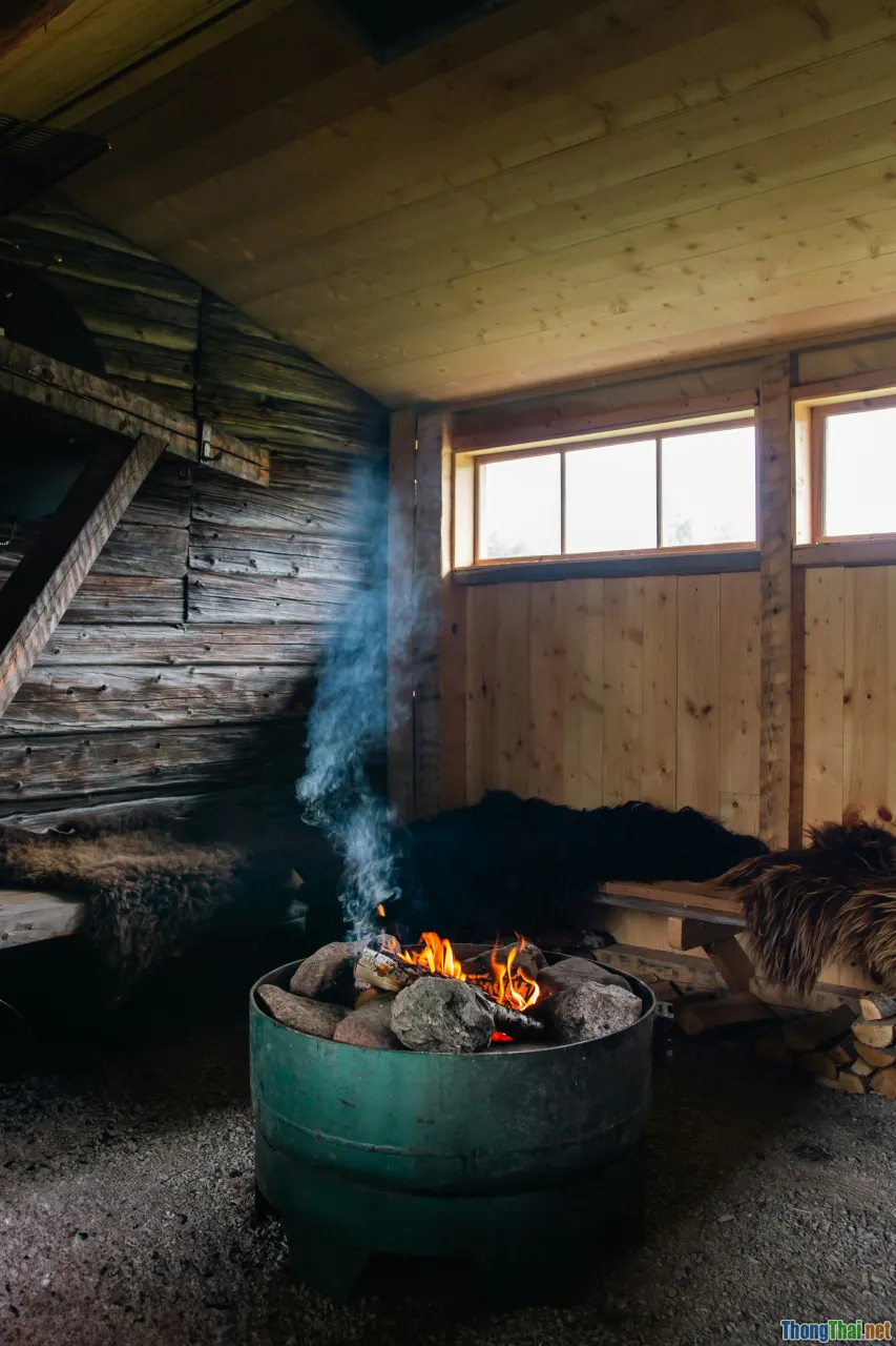 cabin, fireplace, cozy interior