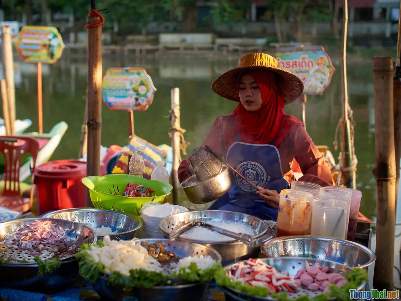 outdoor feast, river picnic, vietnamese rural party