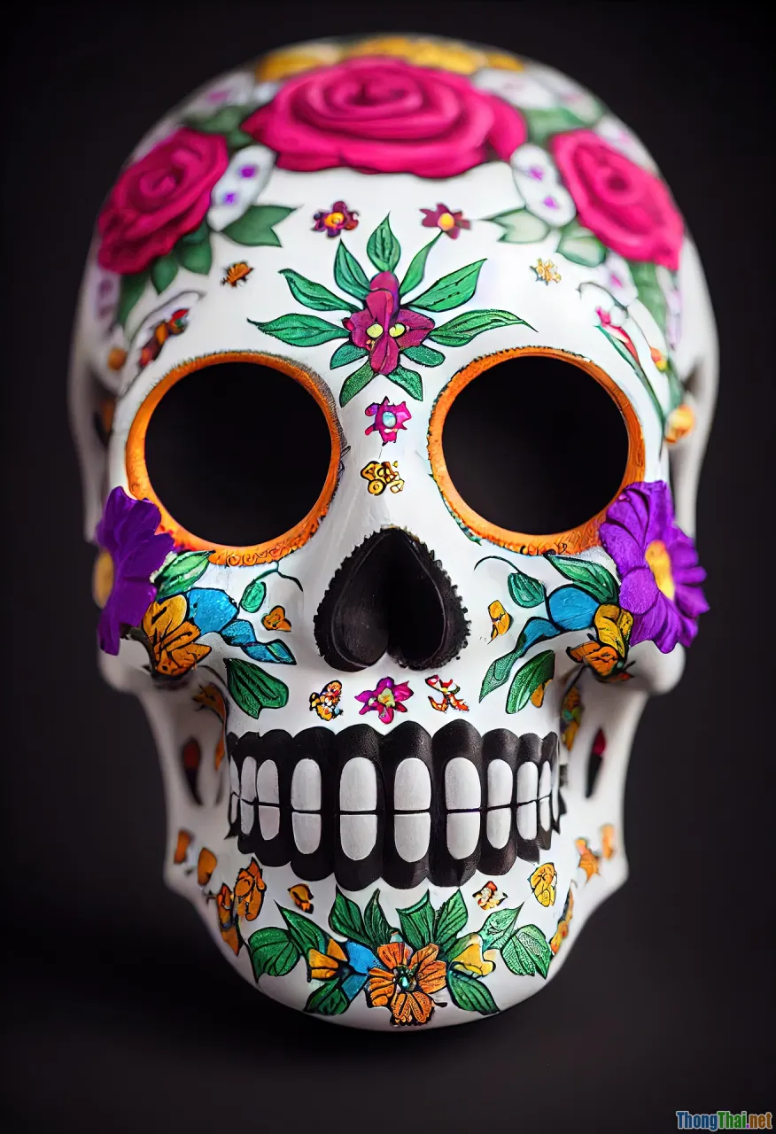 mexican family, guitar, colorful skulls, celebration