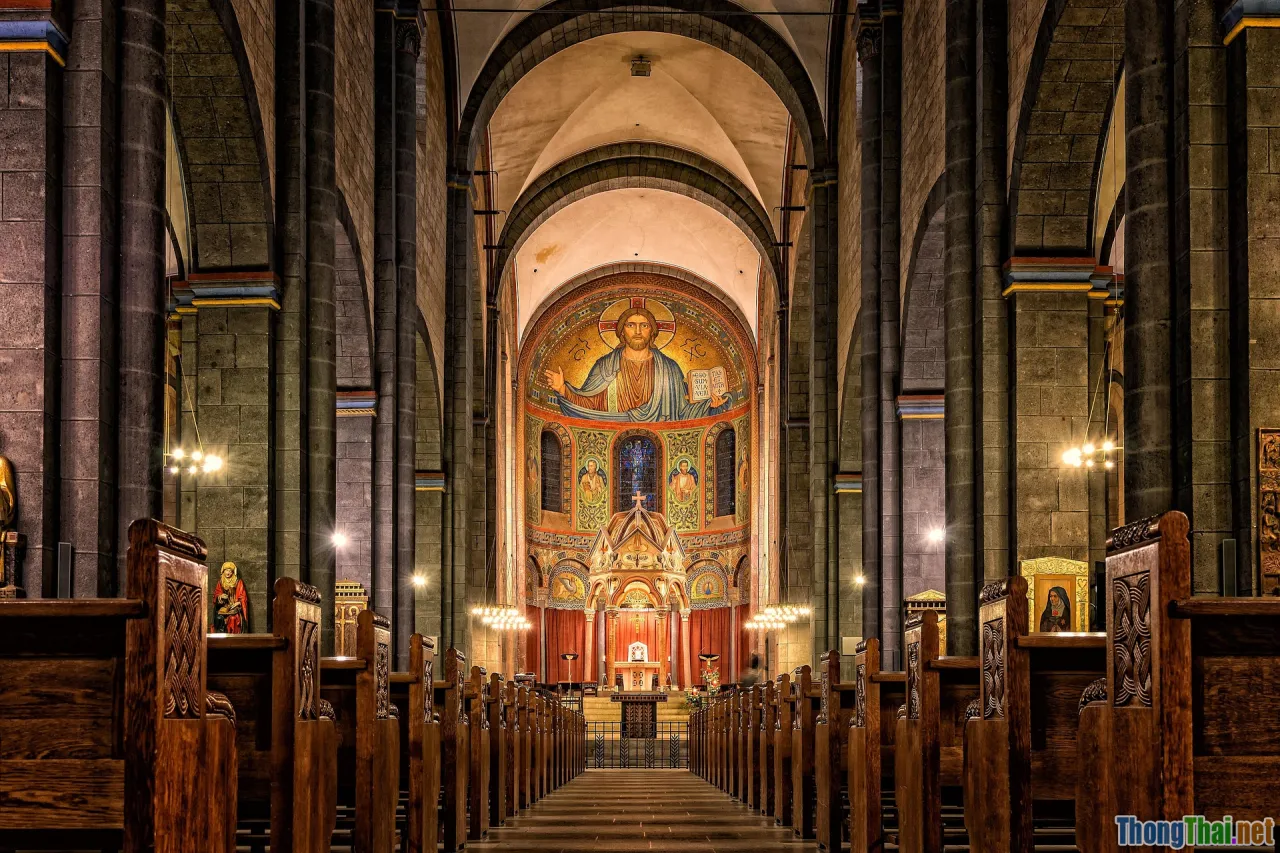 Vietnamese interior communal house, wooden altar