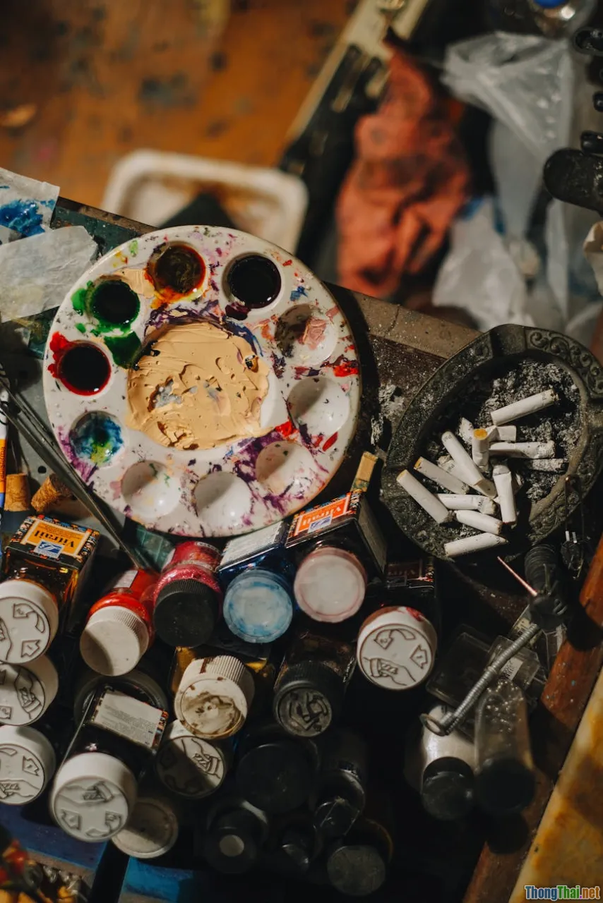 artist, chaos, messy workspace