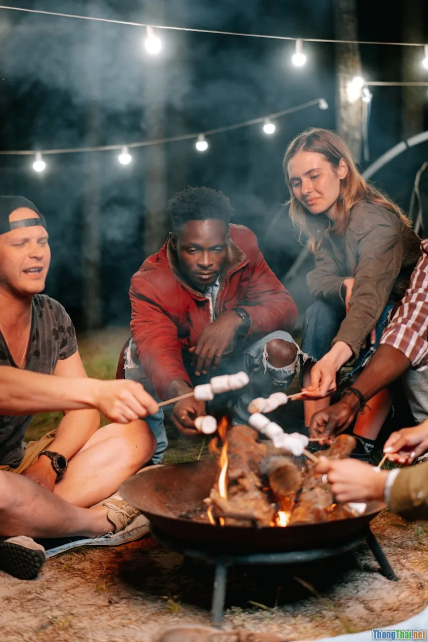 camping community, group sharing, social campfire