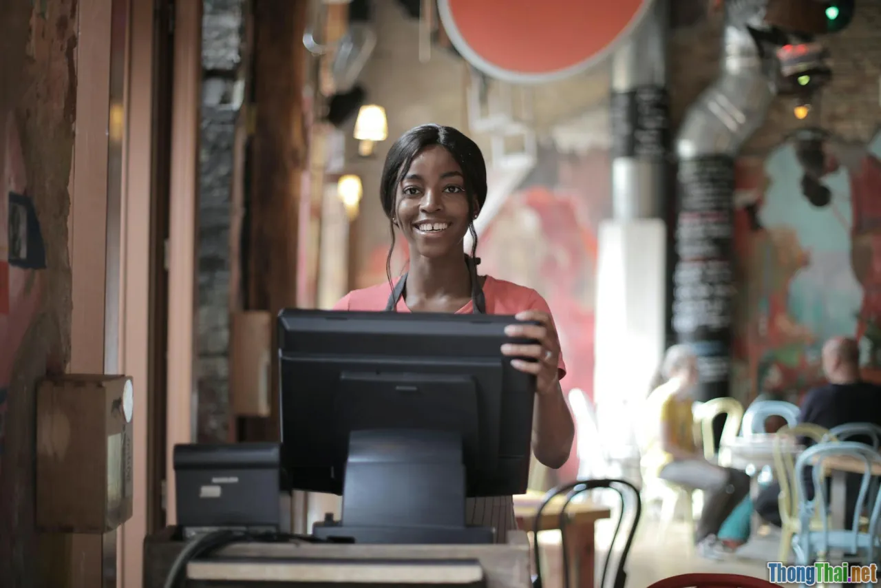 coffee shop table, customer, waiter