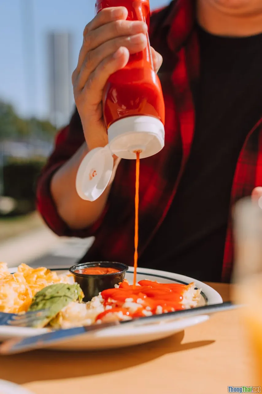 rice and sauce, pouring sauce, leftover food